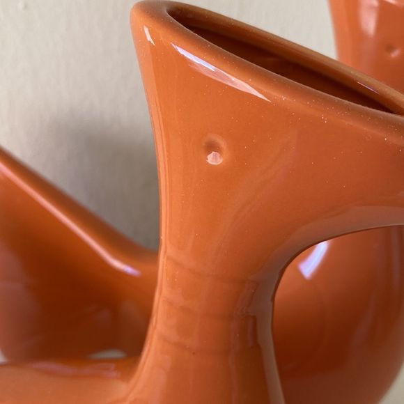 Set Of 2 Global Views Orange Mod Art Deco Bird Vases - Picture 9 of 11